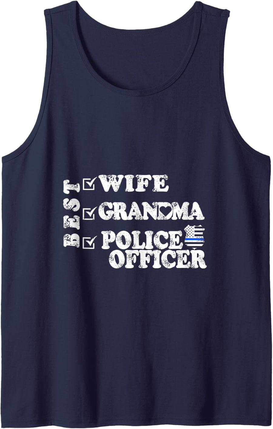Best Wife Grandma Police Officer Sleeveless Tank Top - Navy Blue