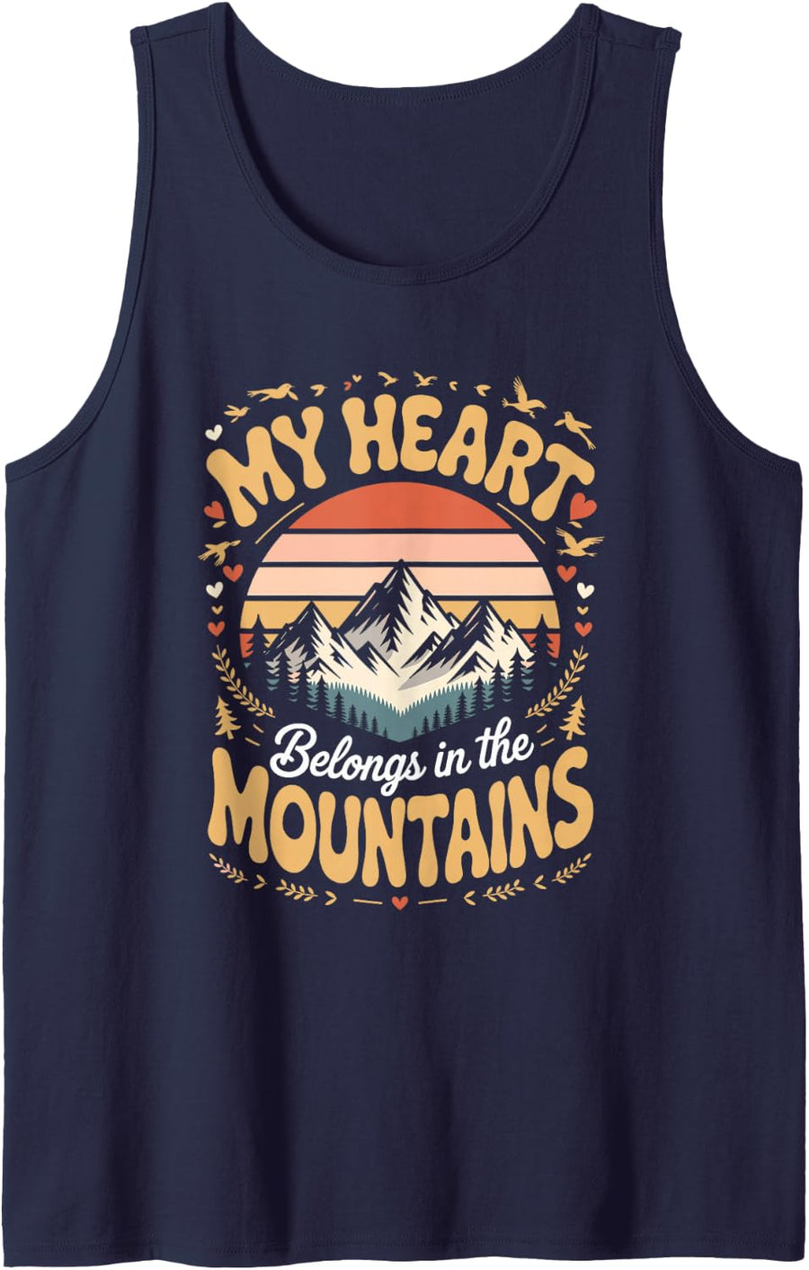 My Heart Belongs in the Mountains Hiking Hiker Sleeveless Tank Top - Navy Blue