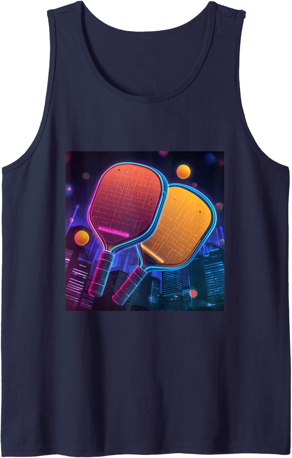 Pickleball Paddles Retro City Synthwave Sport Tank Top - Navy Blue