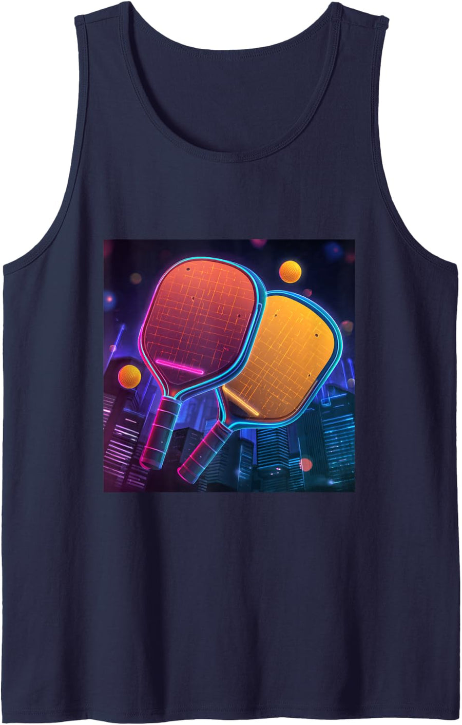 Pickleball Paddles Retro City Synthwave Sport Tank Top - Navy Blue