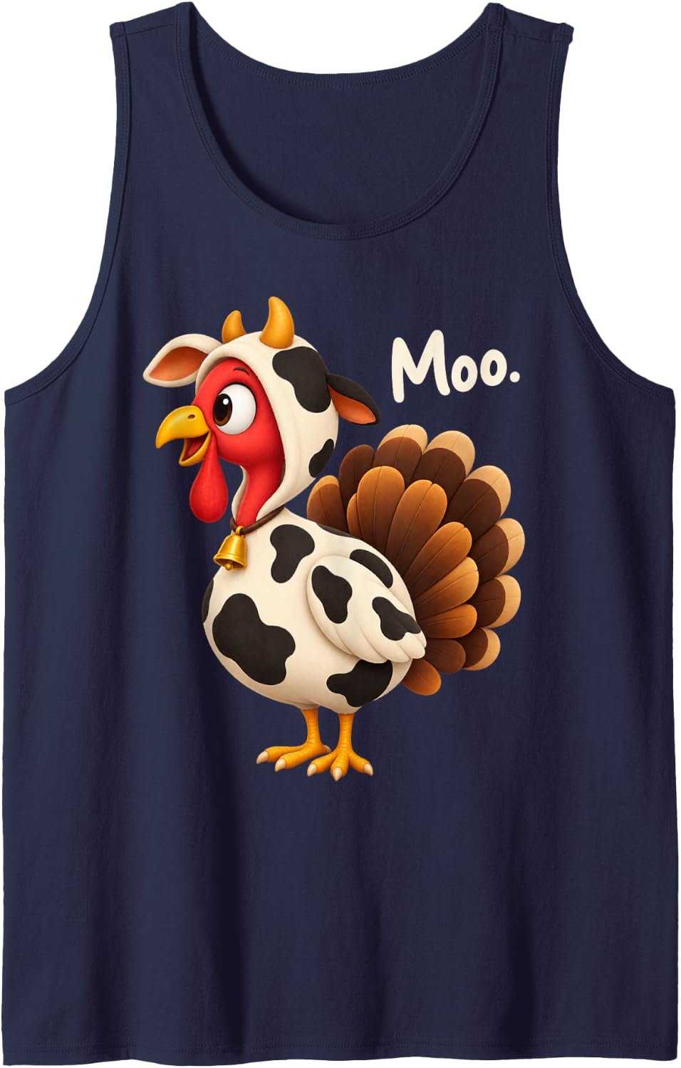 Turkey Moo Funny Thanksgiving Moo Turkey Cow Sleeveless Tank Top - Navy Blue