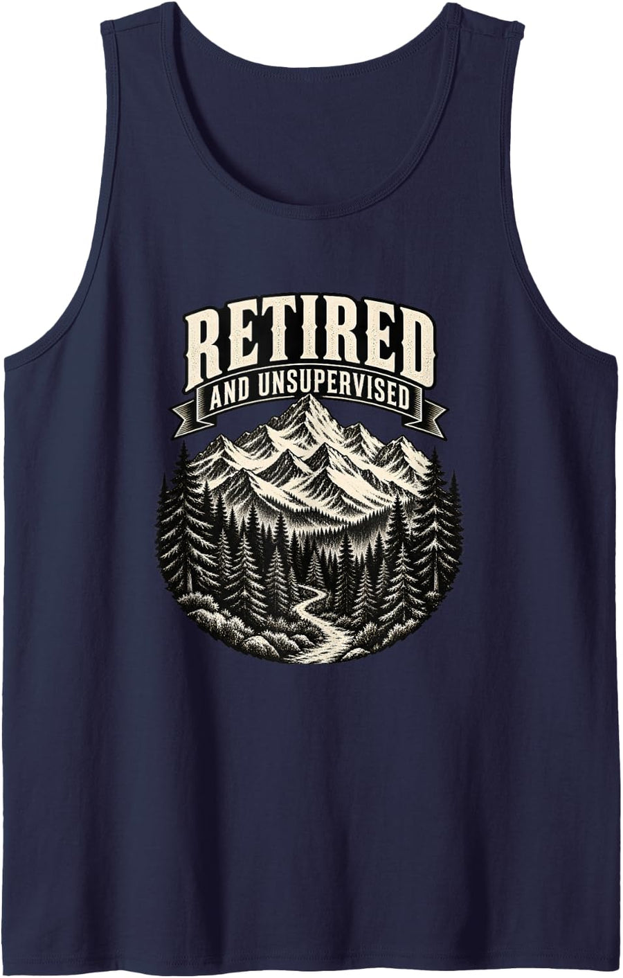 Retired and Unsupervised Mountain Hiker Sleeveless Tank Top - Navy Blue