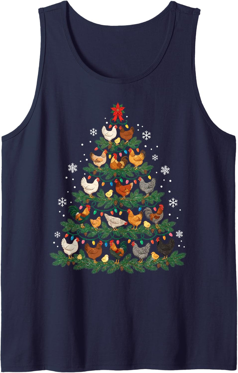 Merry Christmas Xmas Tree Chickens Farm Santa Holidays Tee Sleeveless Tank Top - Navy Blue