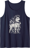 Punk Alpaca Funny Mohawk Llama Rock Grunge Sleeveless Tank Top - Navy Blue