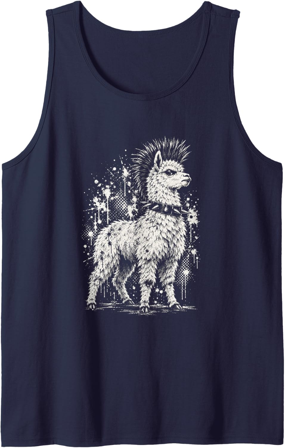 Punk Alpaca Funny Mohawk Llama Rock Grunge Sleeveless Tank Top - Navy Blue