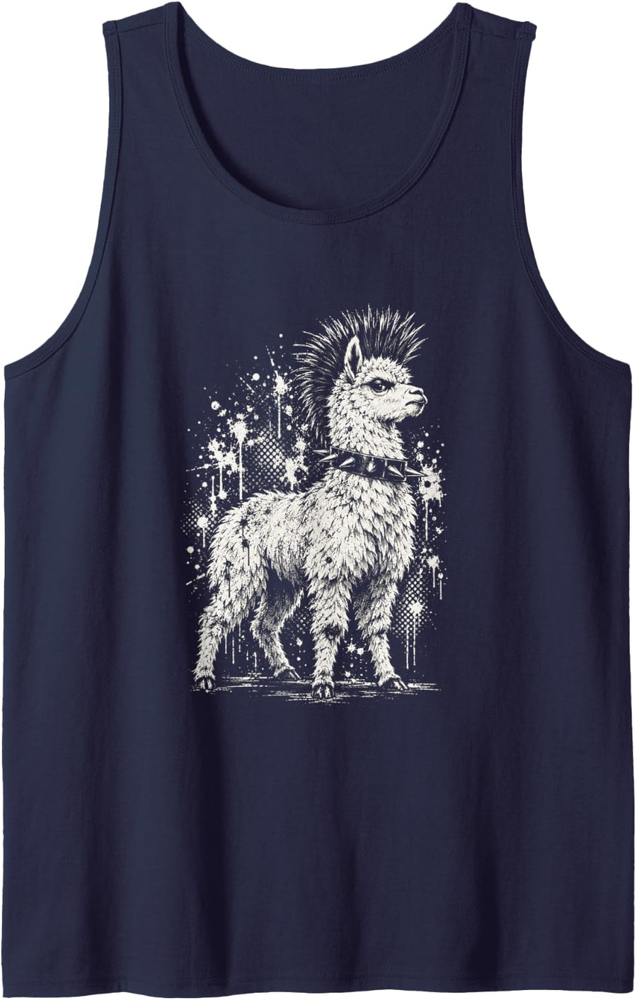 Punk Alpaca Funny Mohawk Llama Rock Grunge Sleeveless Tank Top - Navy Blue