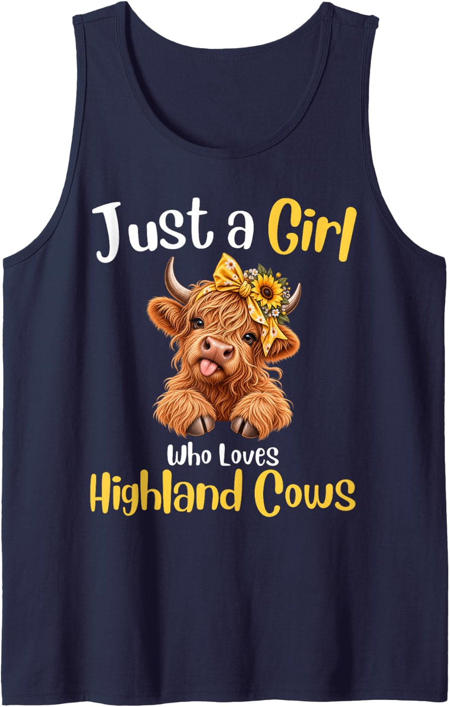 Just A Girl Who Loves Highland Cows Scottish Cattle Sleeveless Tank Top - Navy Blue
