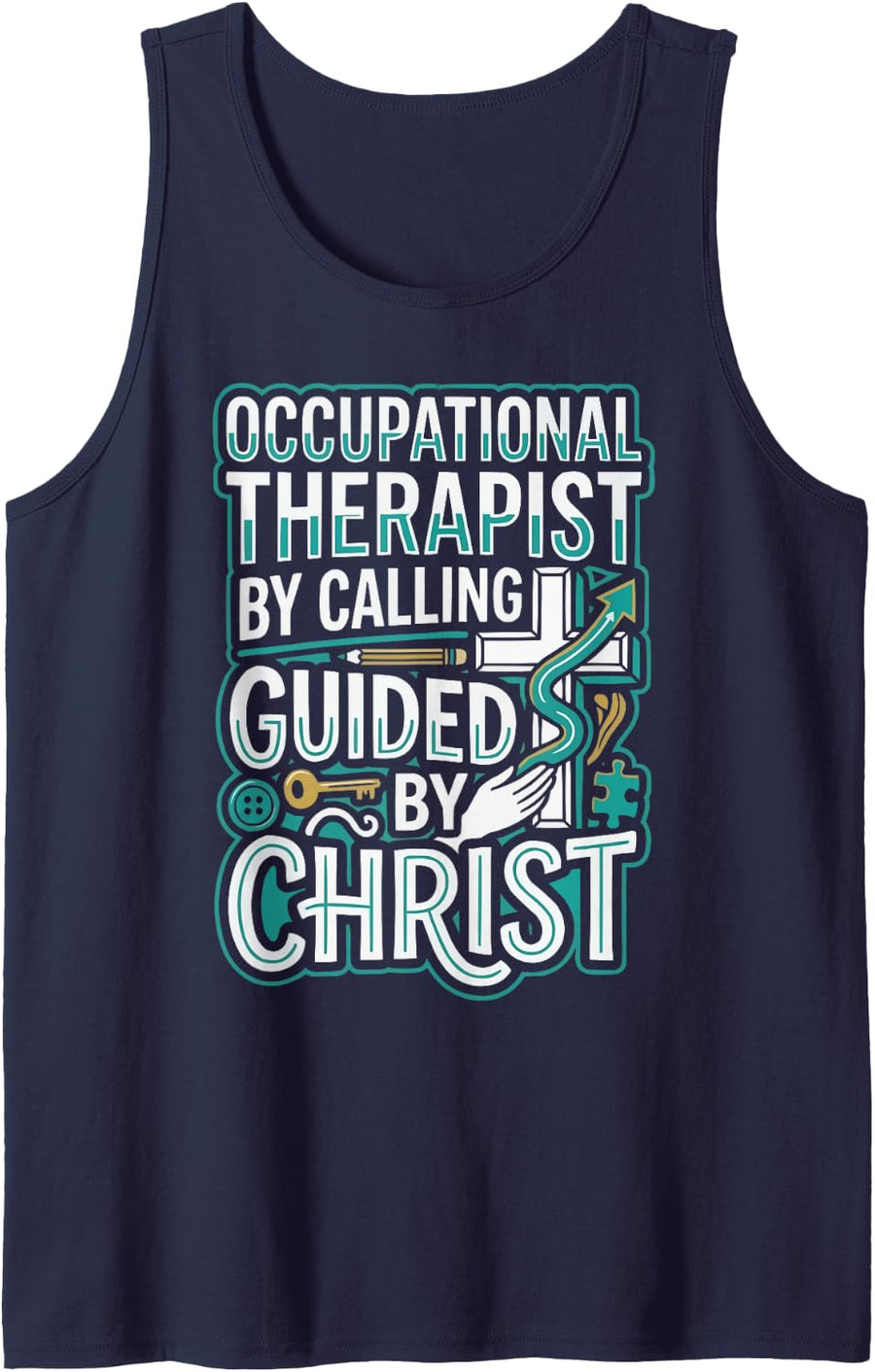 Christian Occupational Therapy Jesus Christ Christianity OT Tank Top - Navy Blue