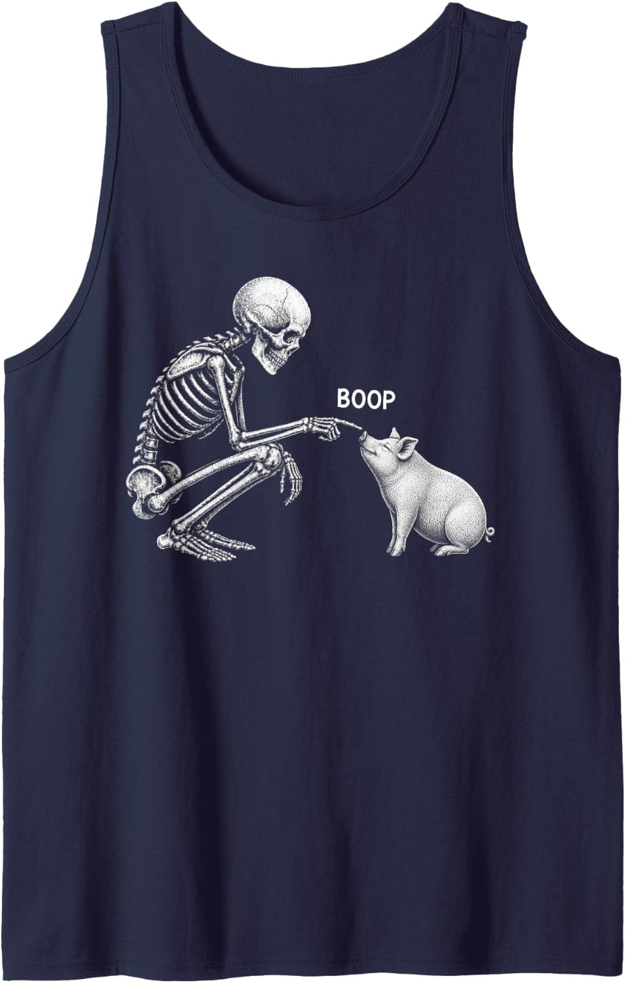 Skeleton Boop Pig Nose Vintage Halloween Farm Animal Sleeveless Tank Top - Navy Blue