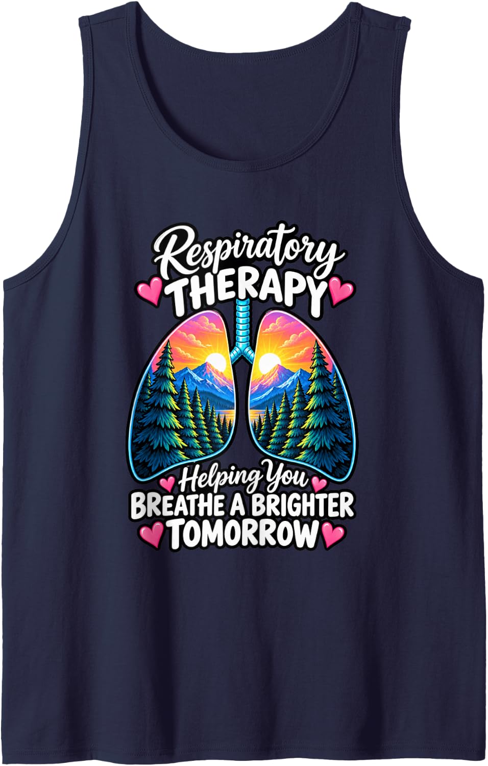 Respiratory Therapy Lungs Mountains Sunrise RT Sleeveless Tank Top - Navy Blue