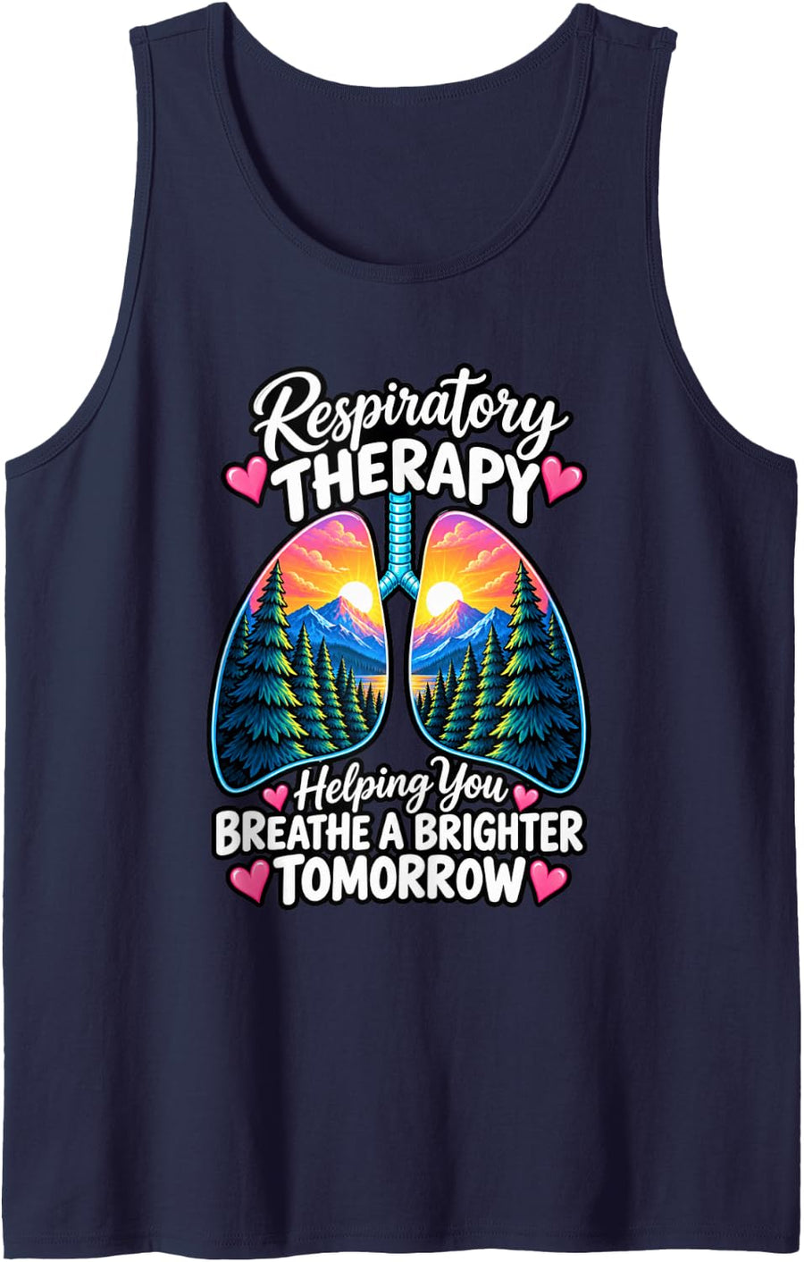 Respiratory Therapy Lungs Mountains Sunrise RT Sleeveless Tank Top - Navy Blue