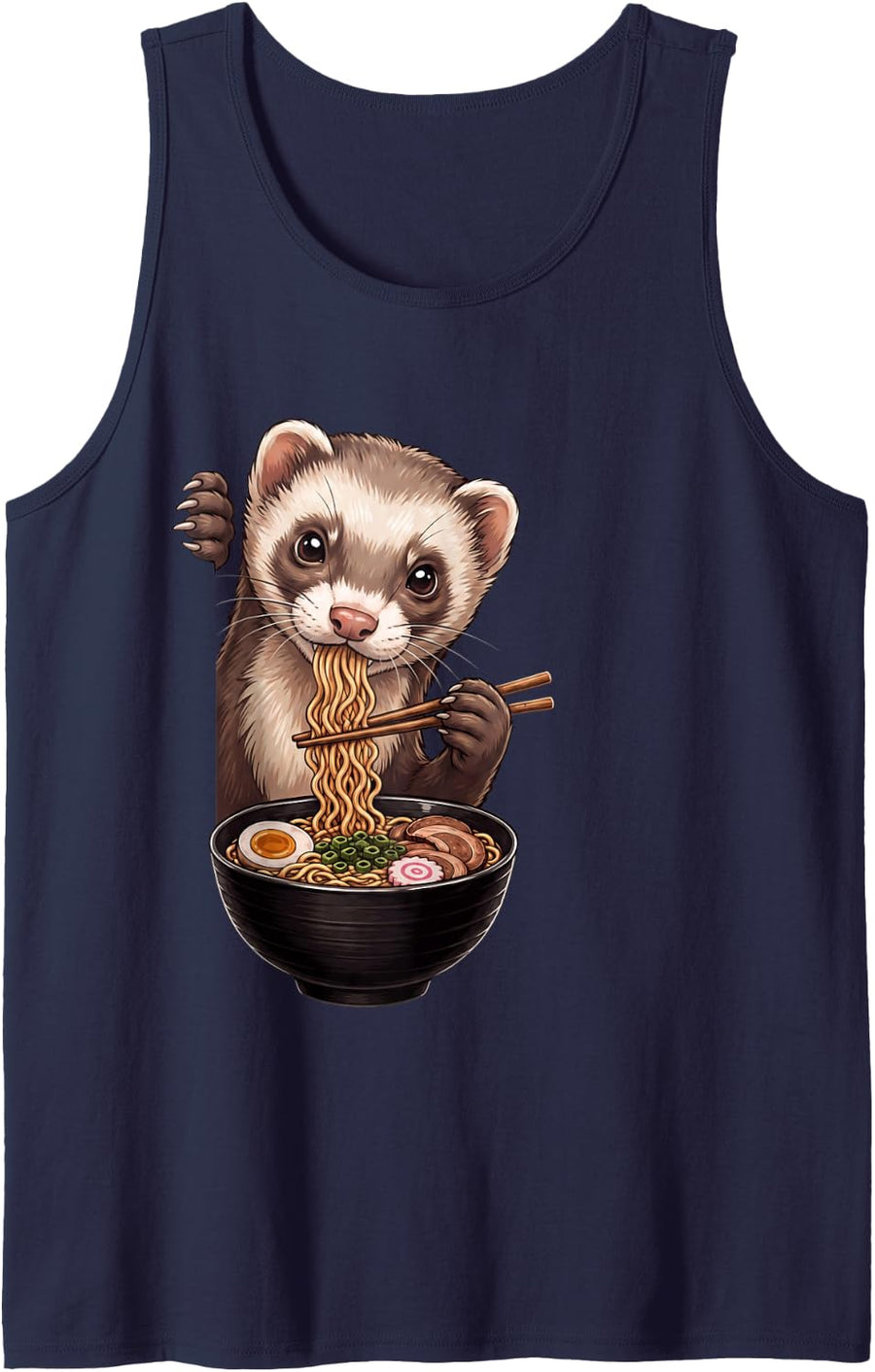 Ferret Peeking Ramen Bowl Anime Japanese Art Food Lover Sleeveless Tank Top - Navy Blue