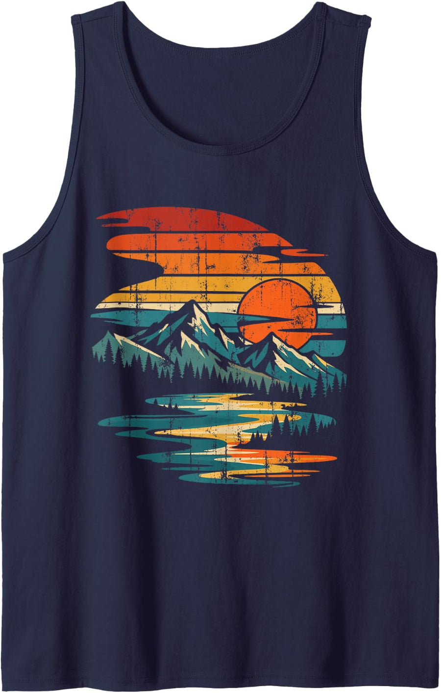 Men's Vintage Wildlife Nature Forest Outdoor Mountains Cool Hiking Sleeveless Tank Top - Navy Blue