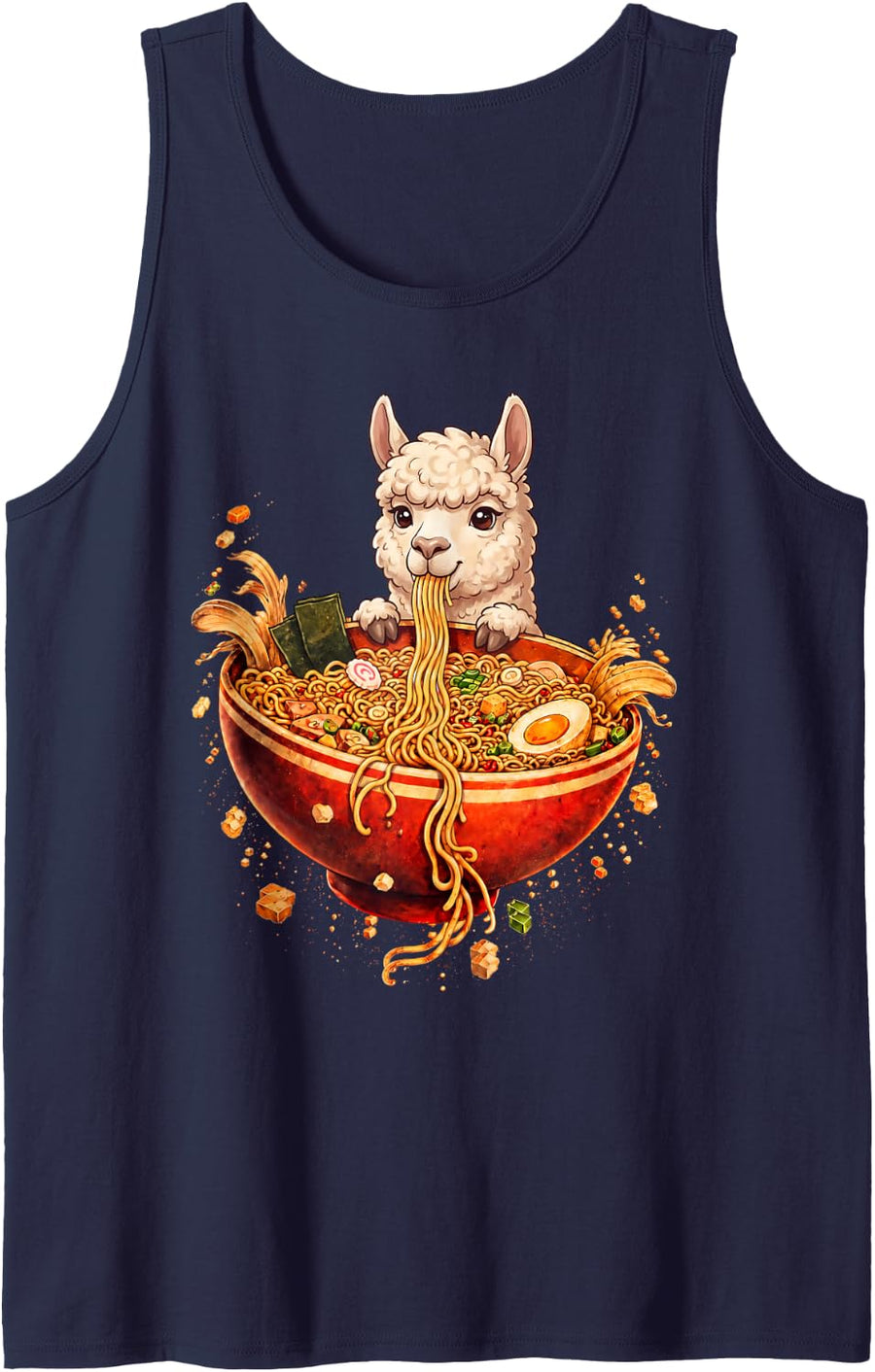 Alpaca Ramen Japanese Art Llama Anime Graphic Tee Kawaii Sleeveless Tank Top - Navy Blue