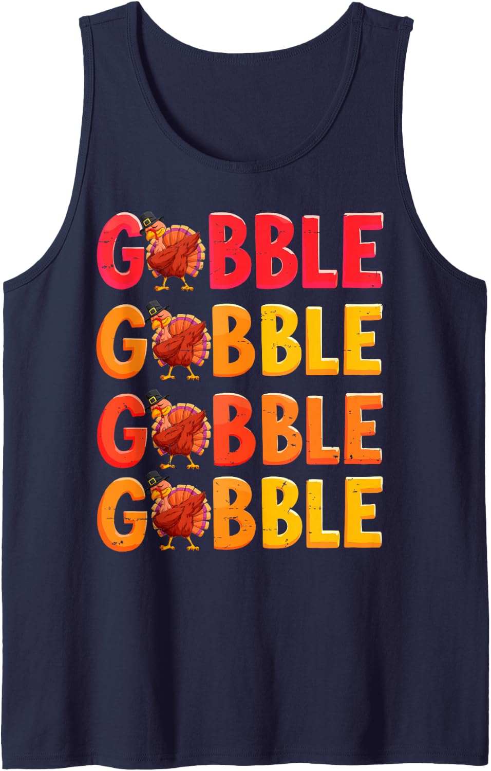 Gobble Gobble Thanksgiving Turkey Day Family Dinner Holiday Sleeveless Tank Top - Navy Blue