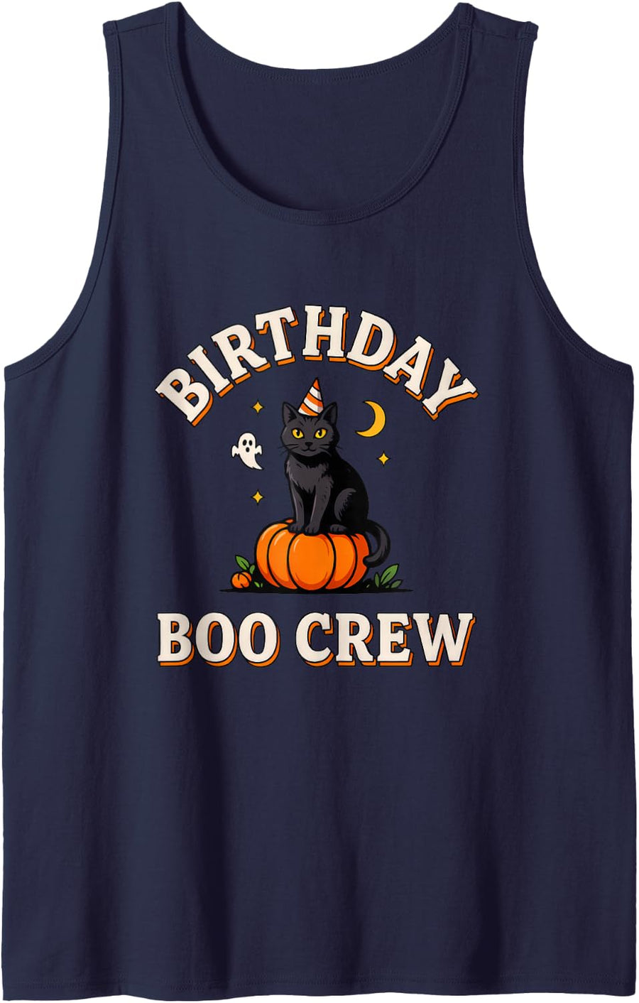 Birthday Boo Crew Black Cat Pumpkin Party Cat Lover Sleeveless Tank Top - Navy Blue