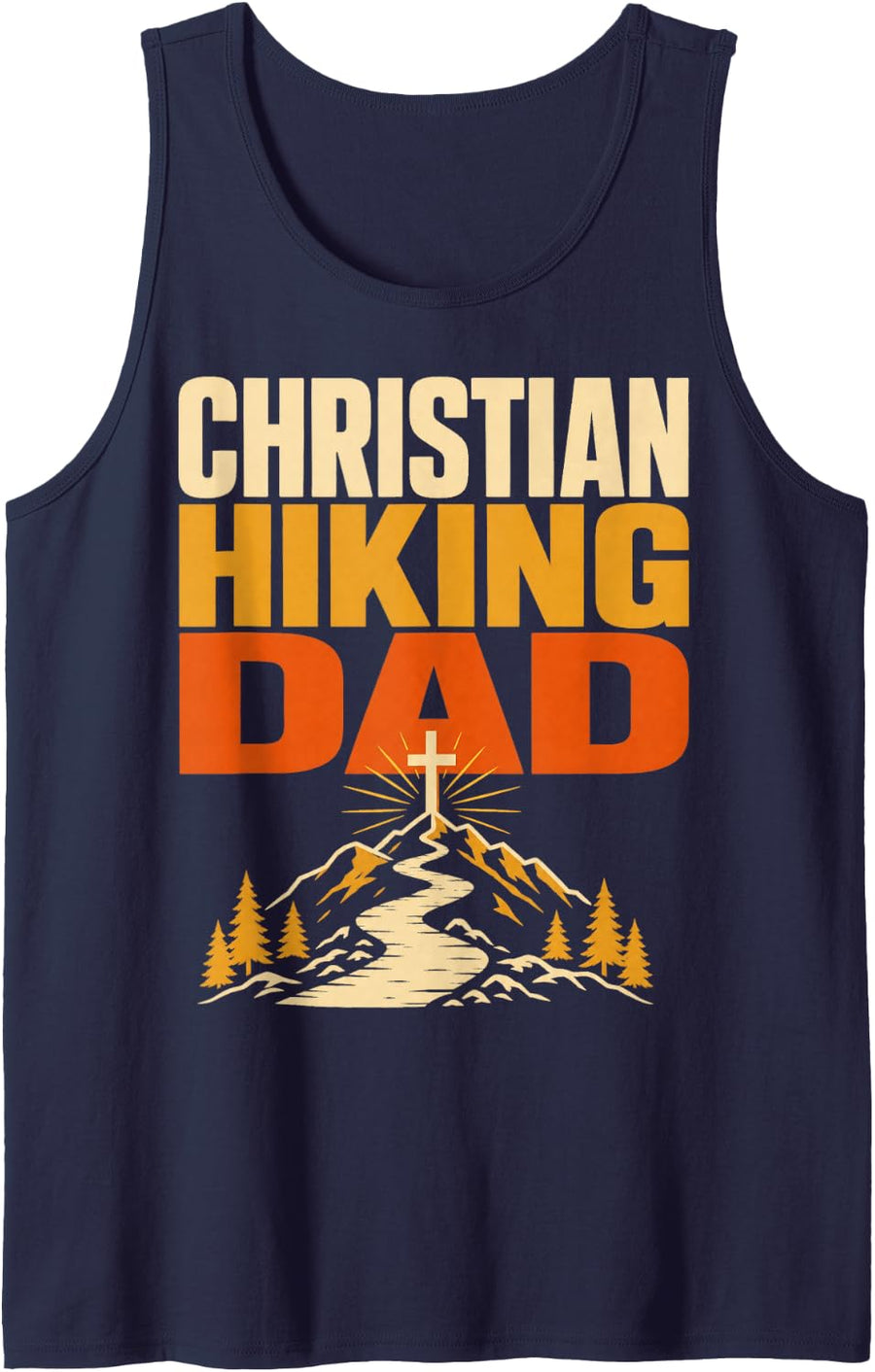 Men's Christian Hiking Dad Faith Mountain Sleeveless Tank Top - Navy Blue