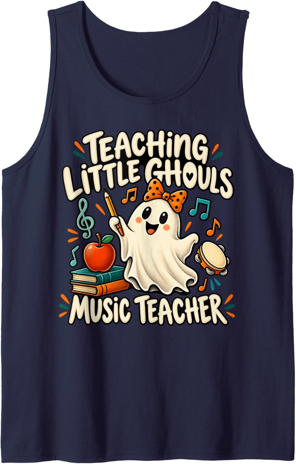 Music Teacher Halloween Ghost School Sleeveless Tank Top - Navy Blue