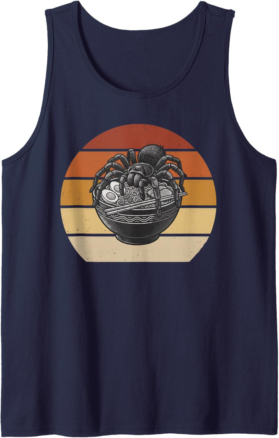 Tarantula Spider Japanese Noodles Ramen Bowl Retro Sunset Sleeveless Tank Top - Navy Blue