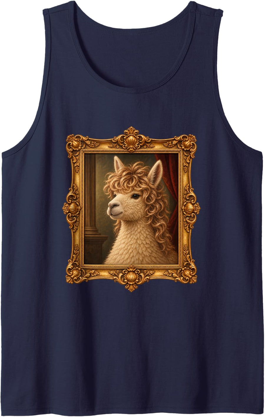 Alpaca Curly Shag Haircut Funny Animal Portrait Sleeveless Tank Top - Navy Blue