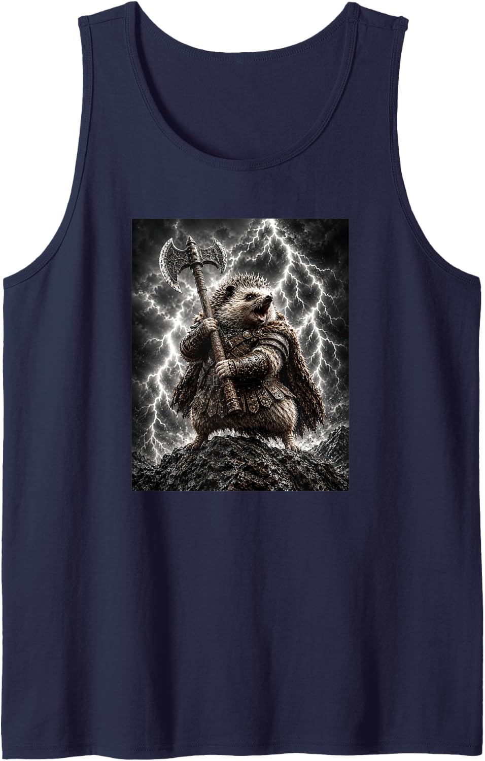 Storm Hedgehog Lightning Axe Fantasy Warrior Tank Top - Navy Blue