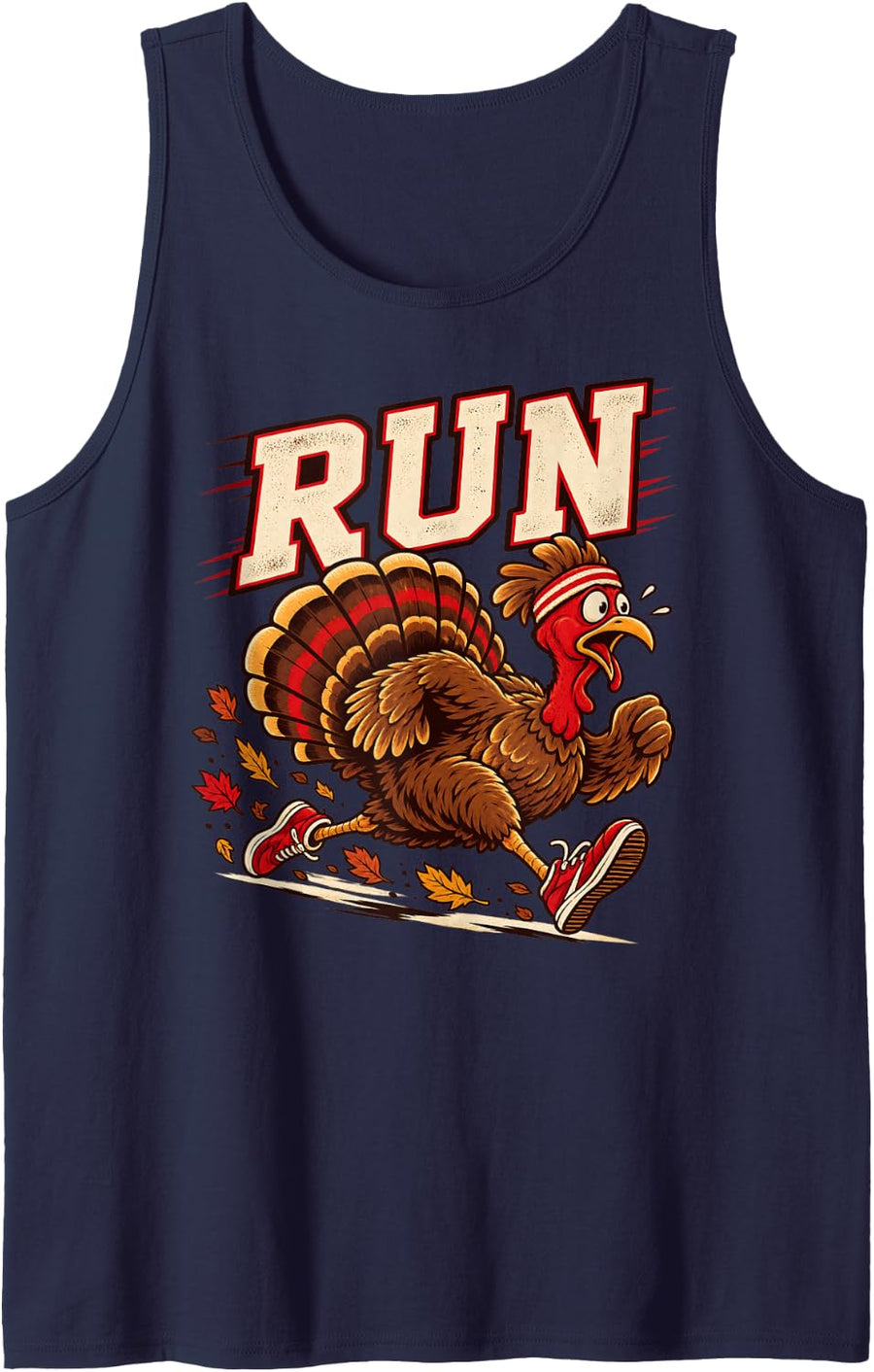 Thanksgiving Running Turkey Funny Fall Runner Race Humor Sleeveless Tank Top - Navy Blue