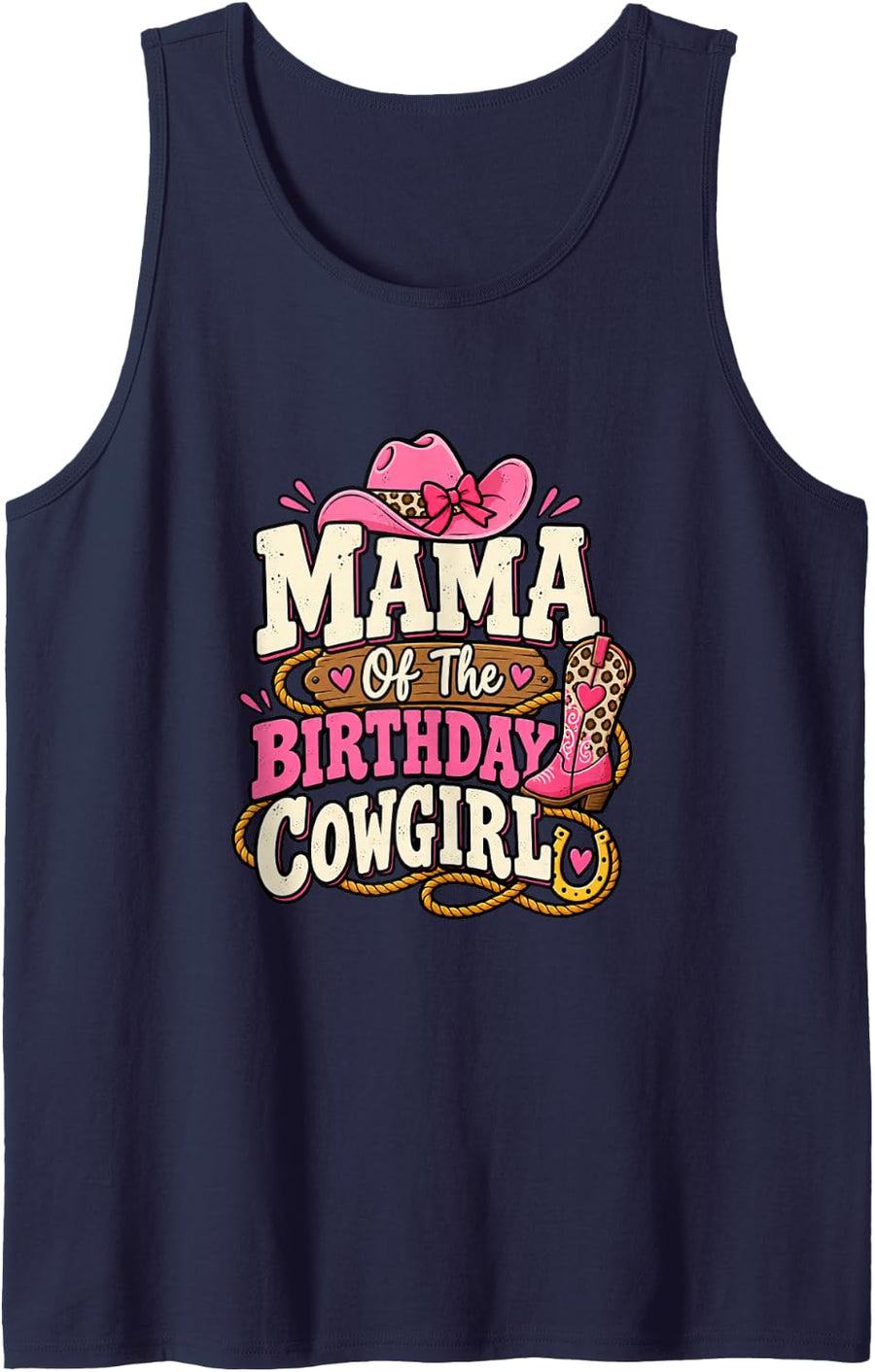 Mama of the Birthday Cowgirl Western First Birthday Sleeveless Tank Top - Navy Blue