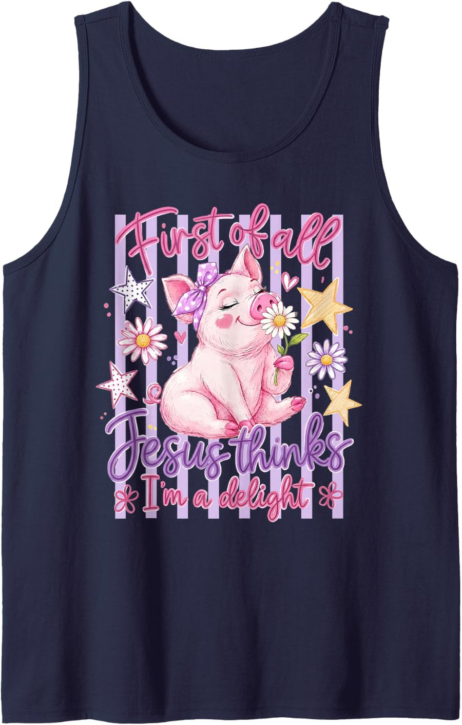 First of All Jesus Thinks I'm A Delight Pig Farmer Christian Sleeveless Tank Top - Navy Blue