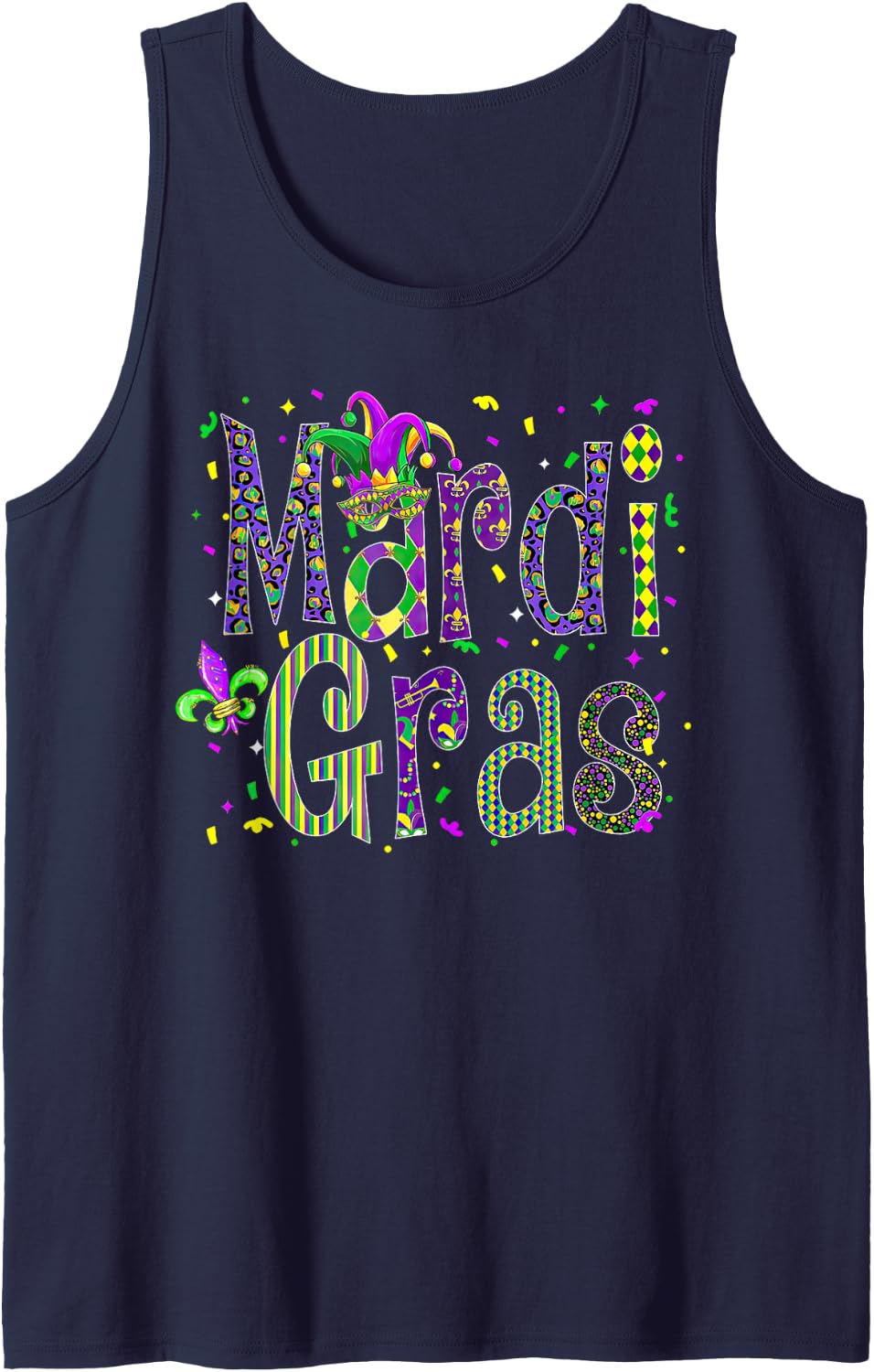 Mardi Gras Matching Parade Carnival Jester Hat Men Women Sleeveless Tank Top - Navy Blue