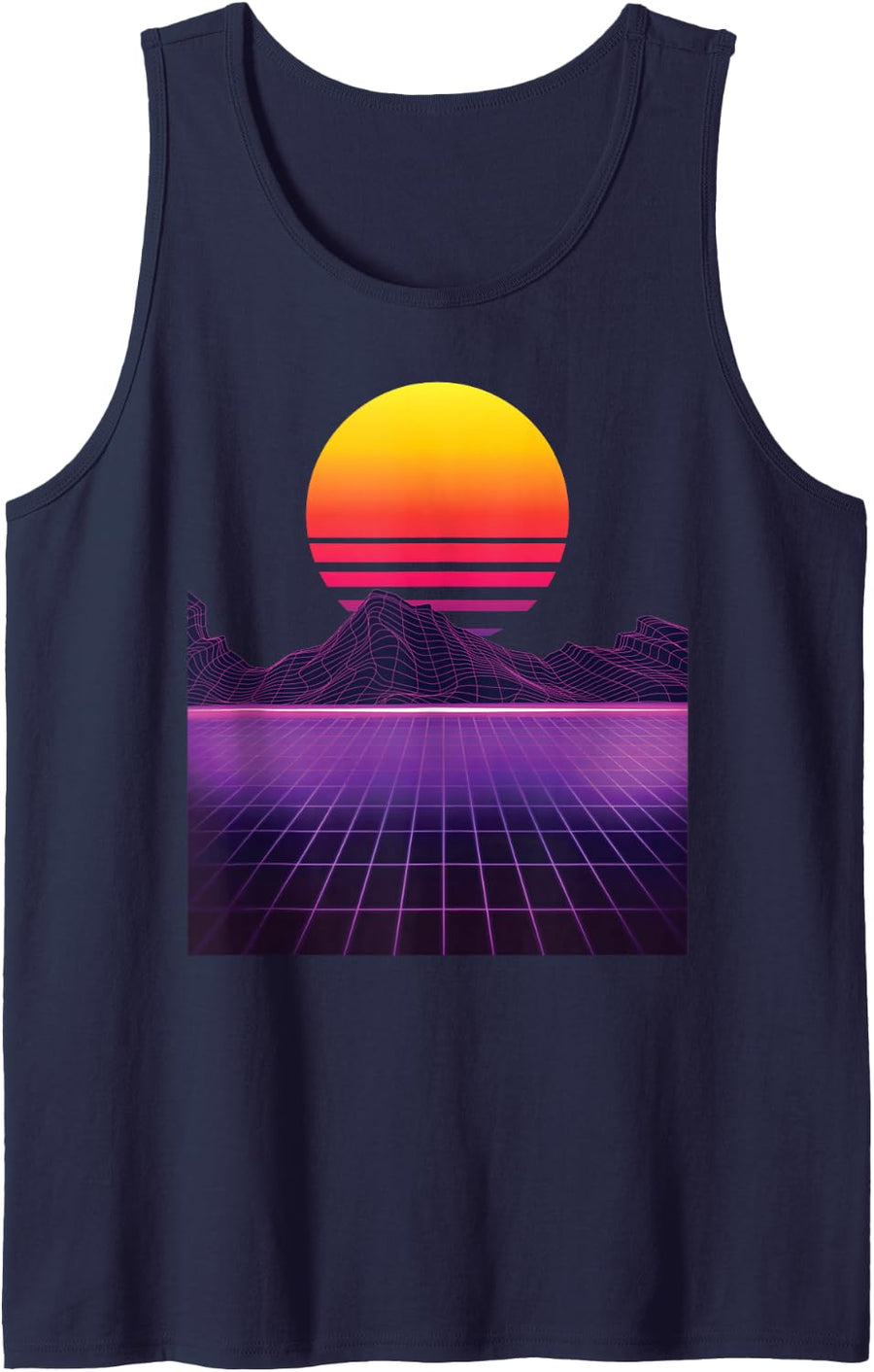 Outrun Synthwave Vaporwave Aesthetic 80s Retro Sleeveless Tank Top - Navy Blue
