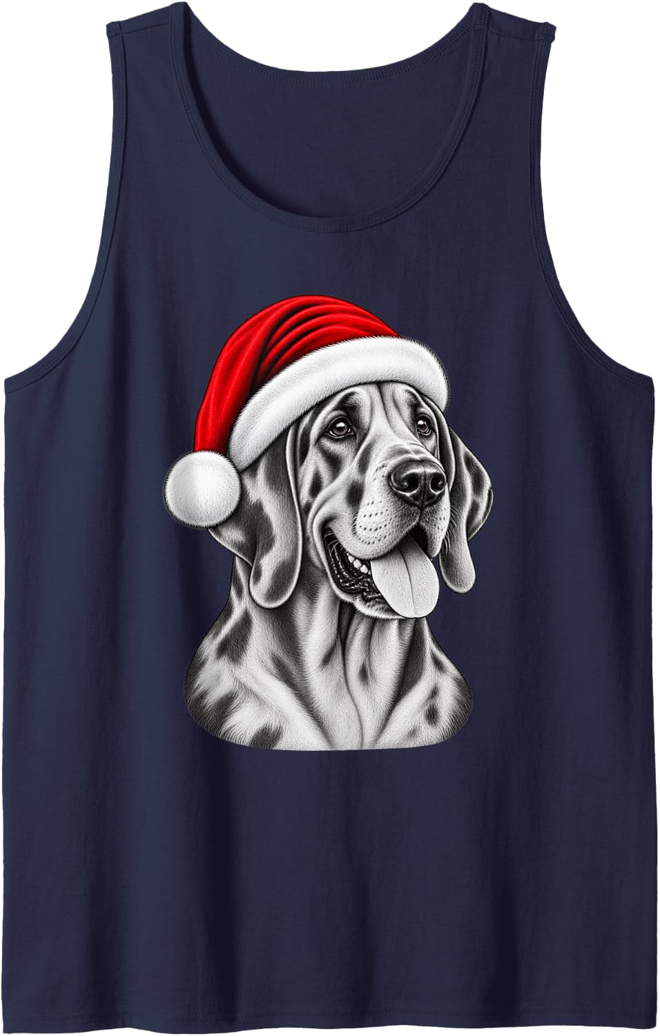 Christmas Santa Hat Great Dane Cute Pet Dog Xmas Sleeveless Tank Top - Navy Blue