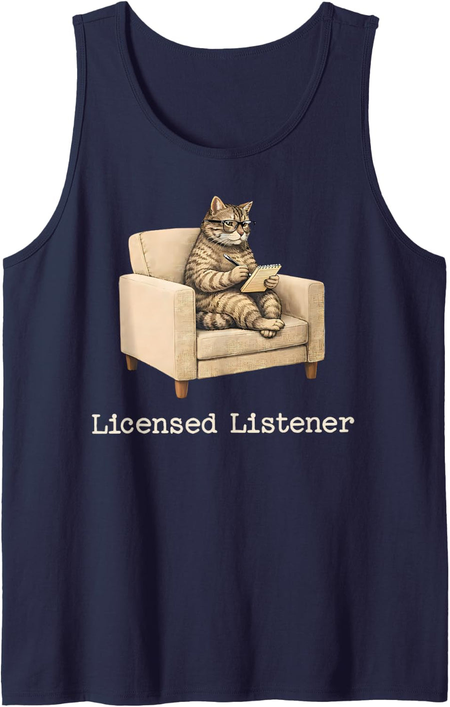 Licensed Listener Therapist Cat Counselor Psychologist Week Sleeveless Tank Top - Navy Blue
