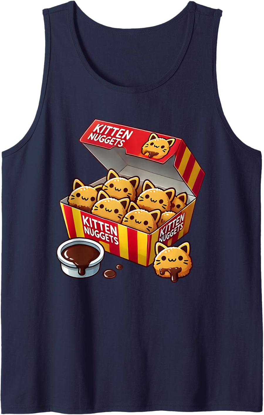 Kitten Nuggets Fast Food Parody Cat Lover Chicken Nuggets Sleeveless Tank Top - Navy Blue