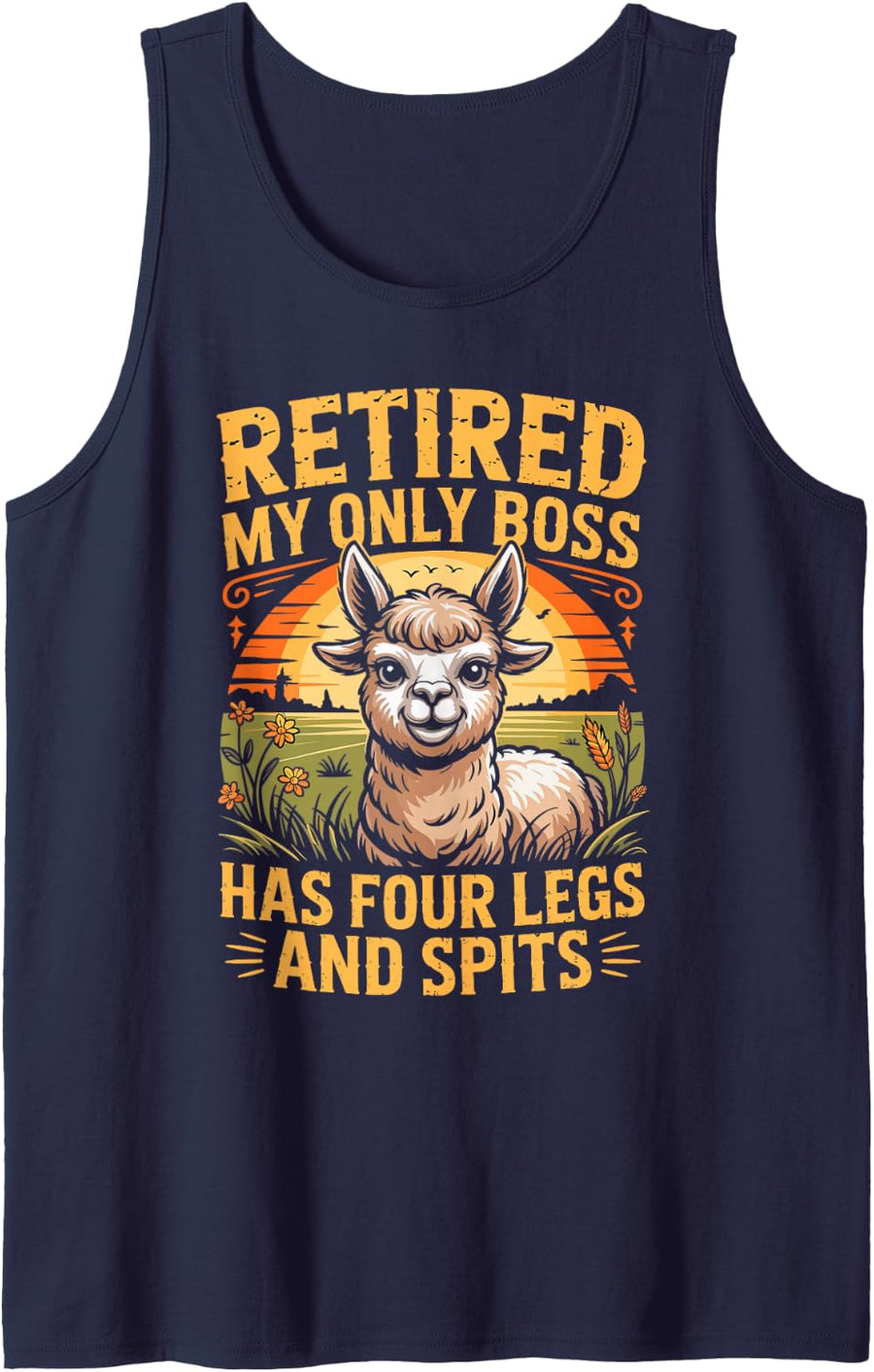 Retired My Only Boss Has Four Legs and Spits Alpaca Farmer Sleeveless Tank Top - Navy Blue