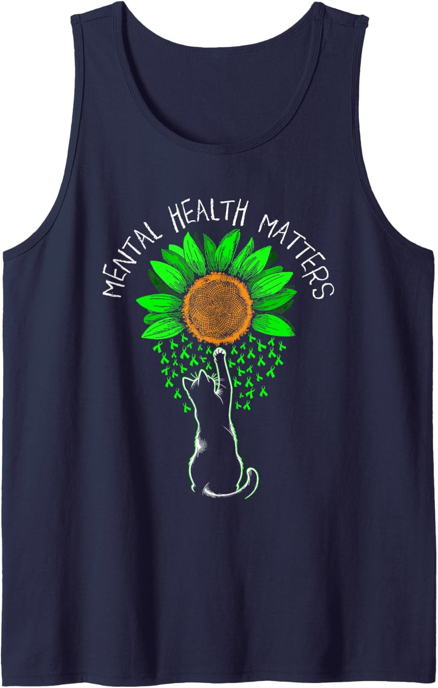 Mental Health Matters Cat Awareness Flower Women Men Kids Sleeveless Tank Top - Navy Blue