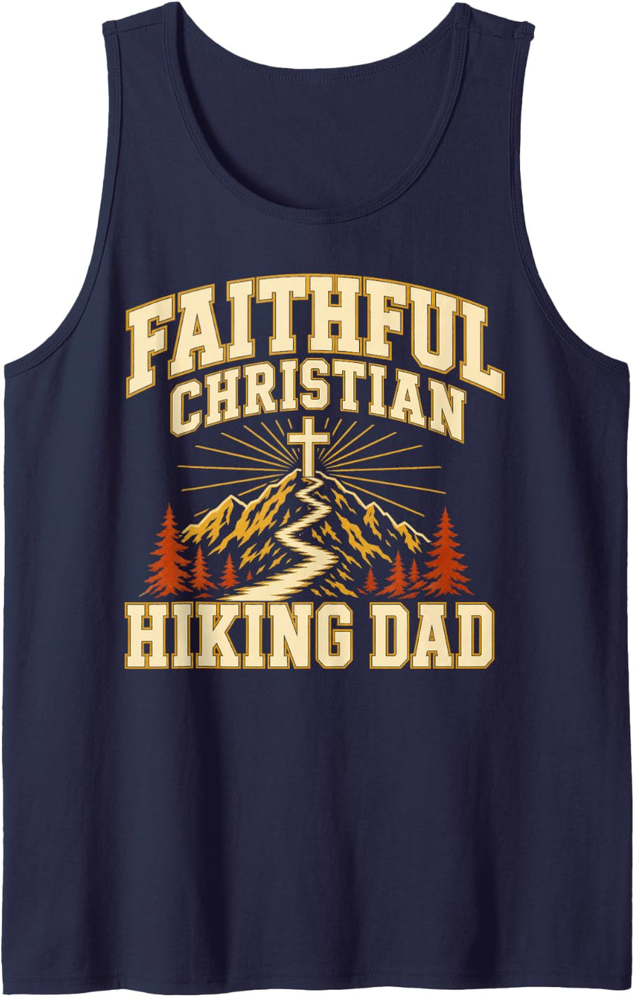 Men's Faithful Christian Hiking Dad Sleeveless Tank Top - Navy Blue