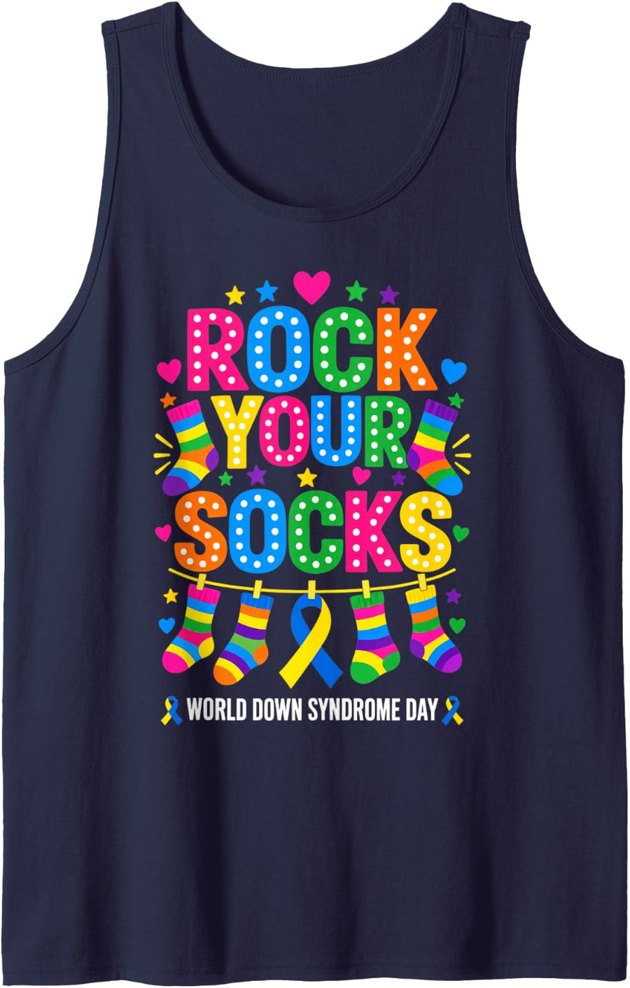 Rock Your Socks World Down Syndrome Day Kid Men Women Funny Sleeveless Tank Top - Navy Blue