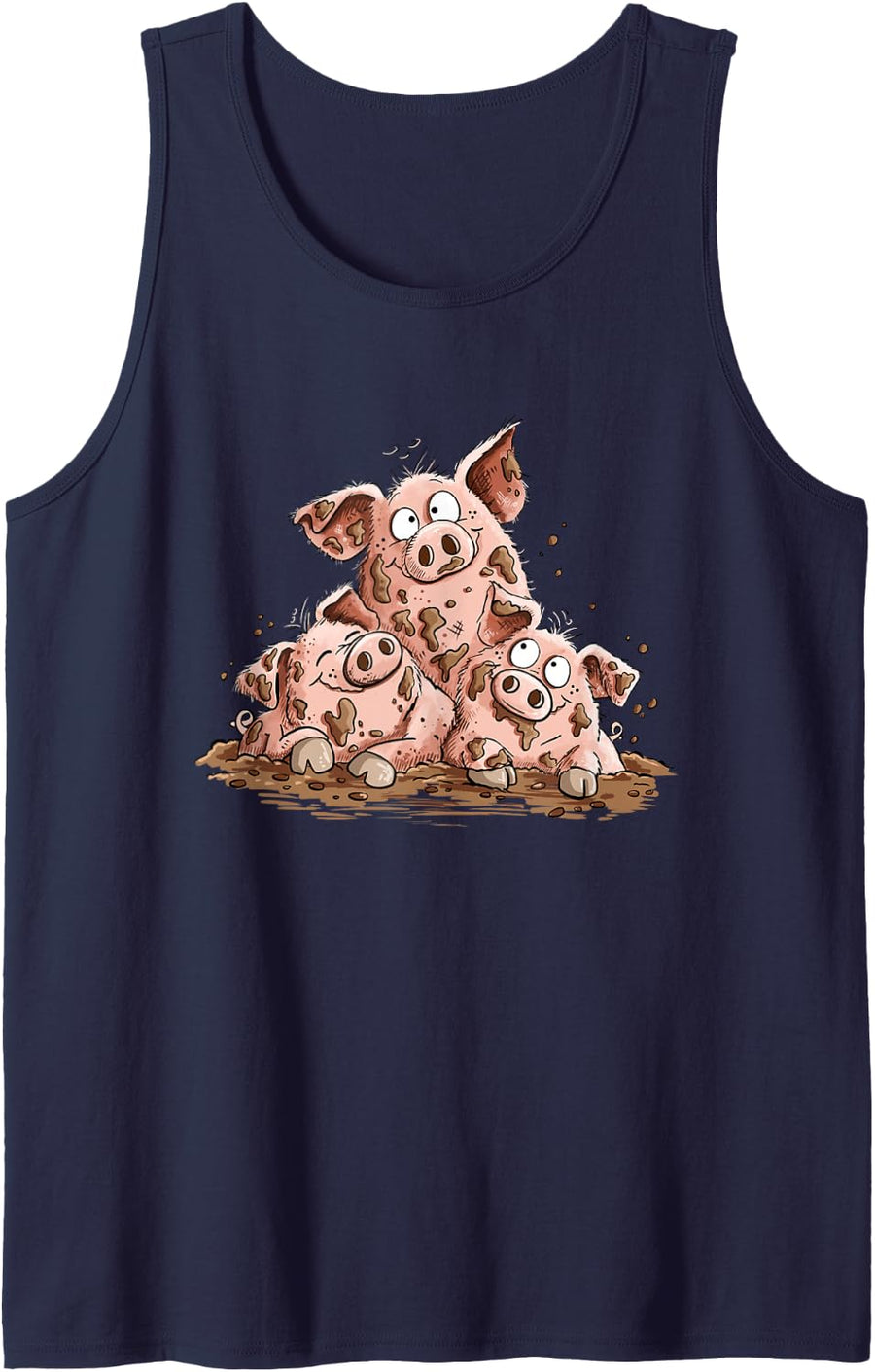 Three Funny Pigs in Mud I Farm Animal Country Humor Pig Sleeveless Tank Top - Navy Blue