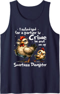 I Asked God for A Partner in Crime Cute Funny Chicken Saying Tank Top - Navy Blue