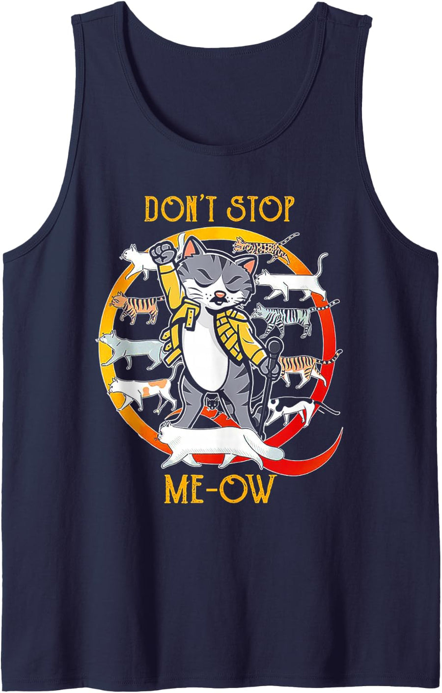 Don't Stop Meow Funny Meow Singing Sleeveless Tank Top - Navy Blue