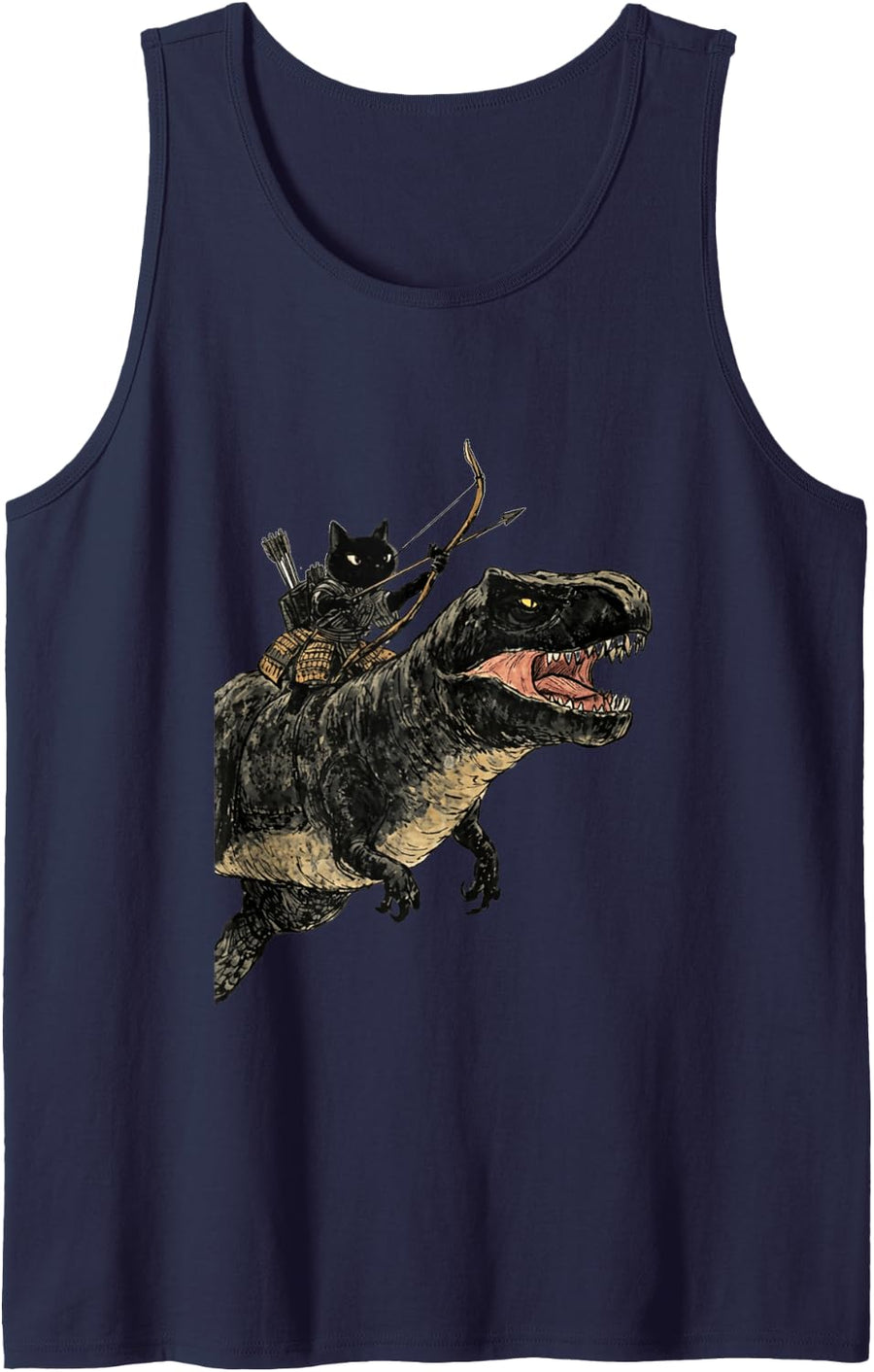 Dinosaur as Japan Graphic Cats Samurai Warrior Manga Tank Top - Navy Blue