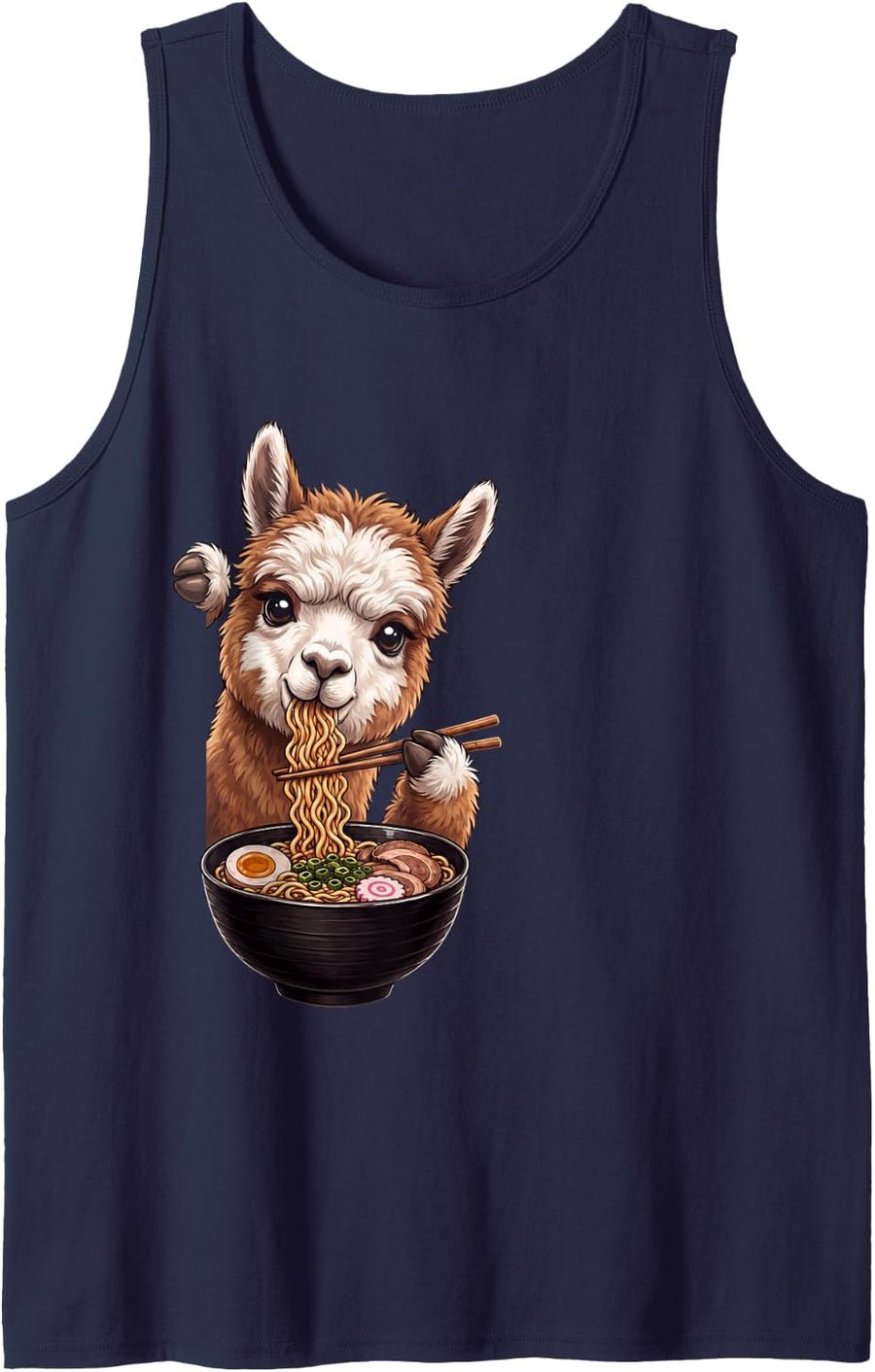 Alpaca Peeking Ramen Bowl Llama Anime Japanese Food Lover Sleeveless Tank Top - Navy Blue