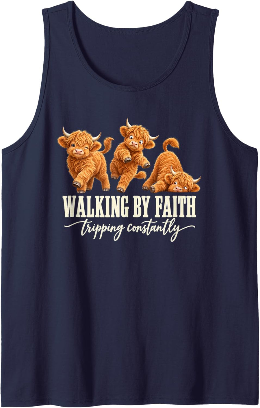 Sweet Highland Calves Walking By Faith Tripping Constantly Sleeveless Tank Top - Navy Blue