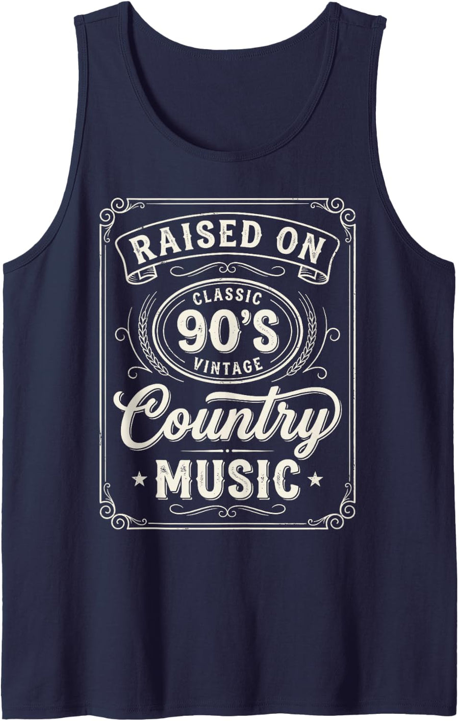 Raised on 90s Country Music Culture Nashville Western Rodeo Sleeveless Tank Top - Navy Blue