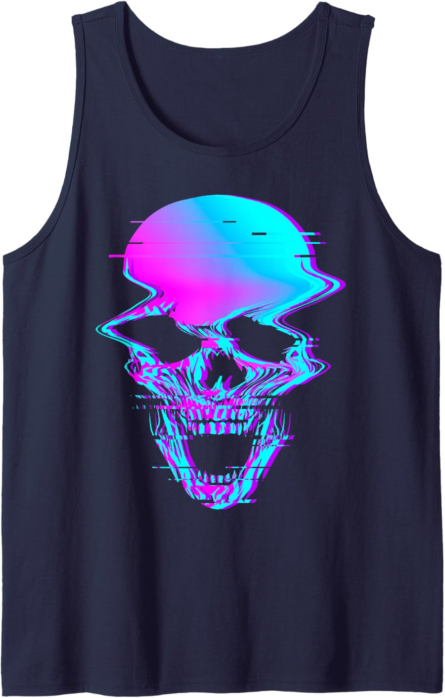 Skull Glitch Creepy Cool EBoy EGirl Vaporwave Pastel Goth Tank Top - Navy Blue