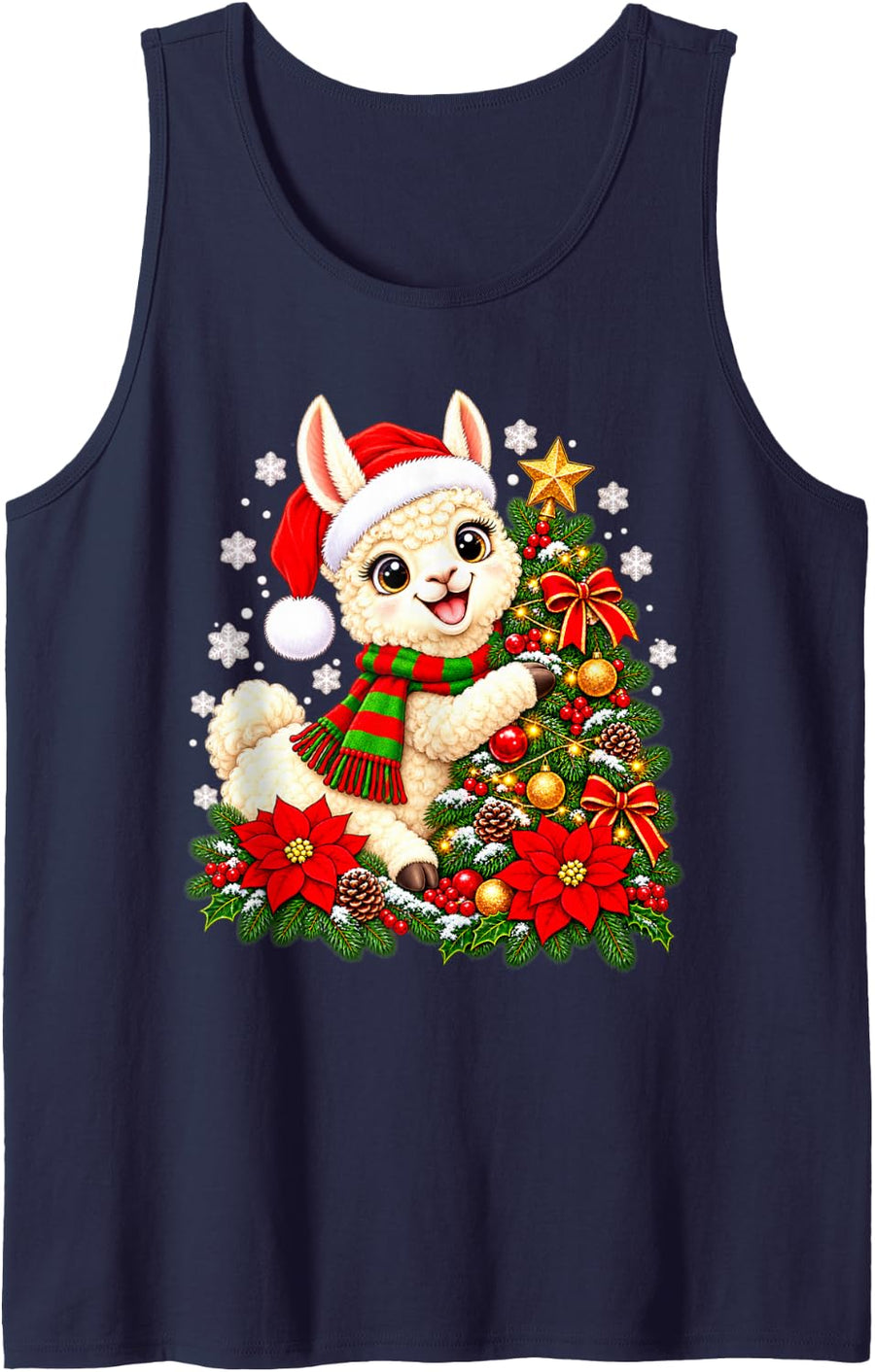 Christmas Tree Alpaca Santa Hat Men Women Kids Sleeveless Tank Top - Navy Blue
