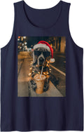 Great Dane Drinking Iced Coffee Santa Dog Lovers Christmas Sleeveless Tank Top - Navy Blue