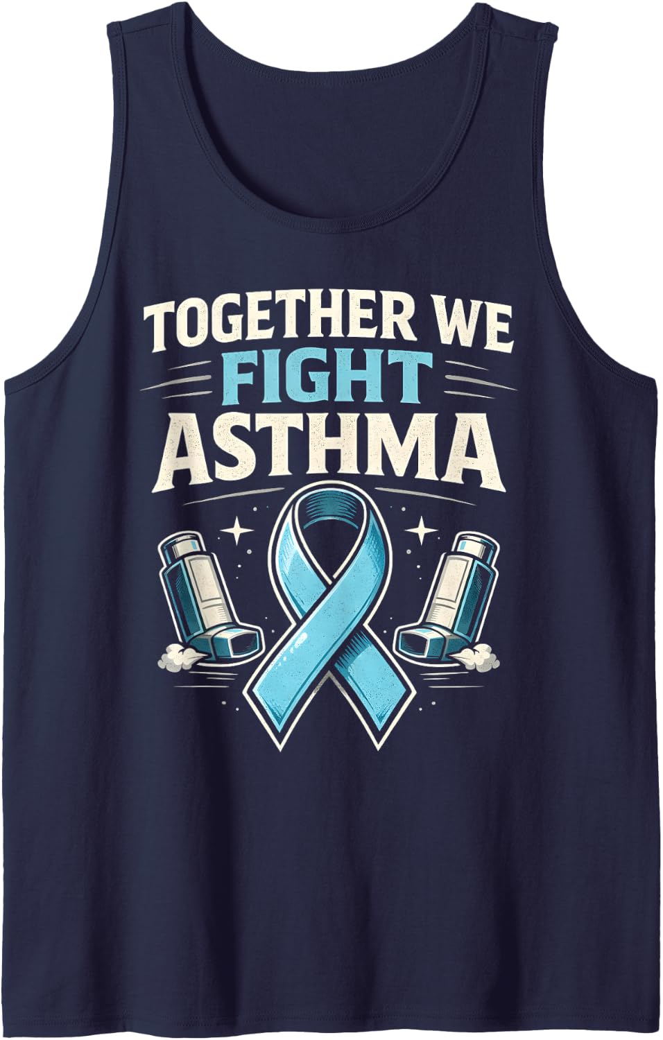 Asthma Awareness Together We Fight Asthma Lungs Ribbon Sleeveless Tank Top - Navy Blue
