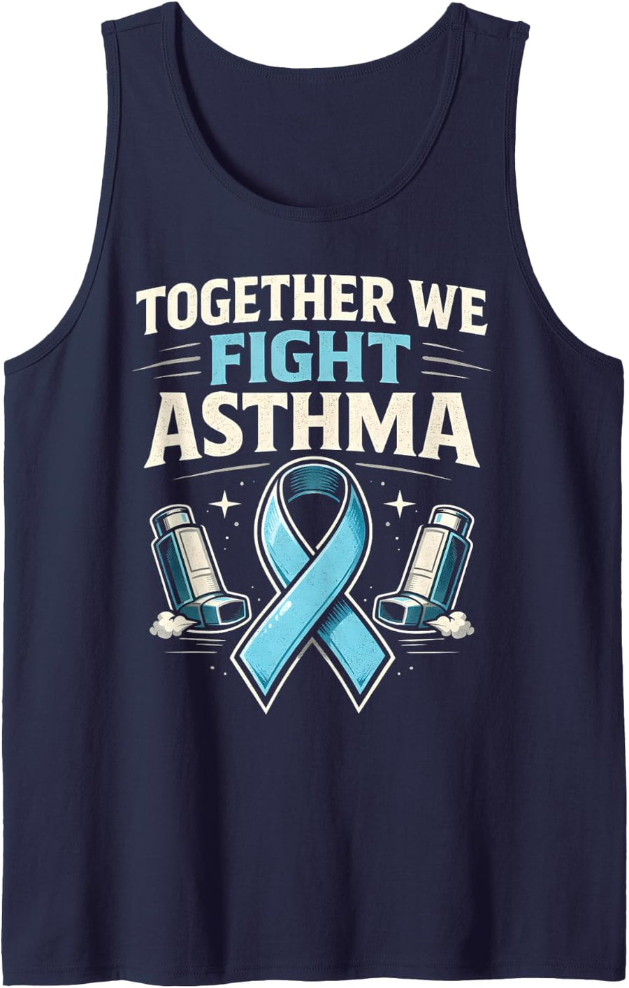 Asthma Awareness Together We Fight Asthma Lungs Ribbon Sleeveless Tank Top - Navy Blue