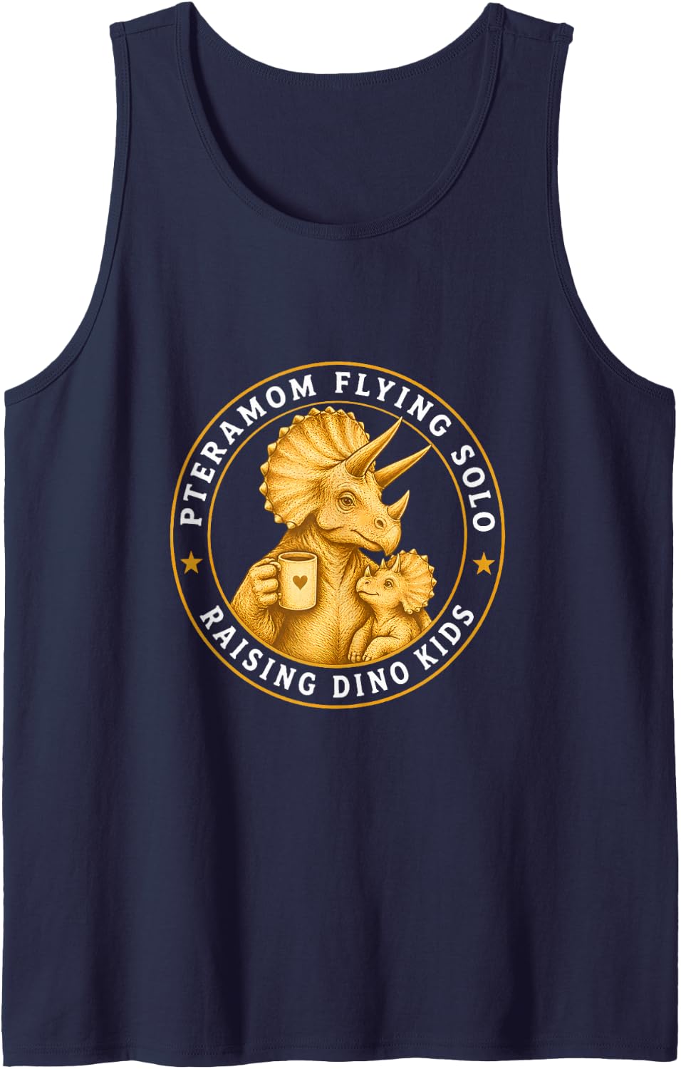 Pteramom Flying Solo Raising Dino Kids Funny Dinosaur Mom Sleeveless Tank Top - Navy Blue